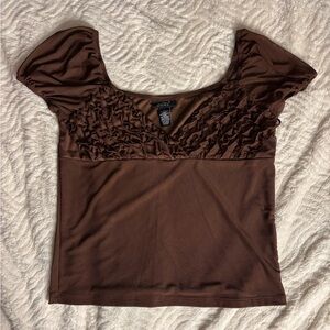 Brown Puff Sleeve Crop Top